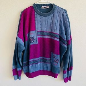 Vintage Maritime Concept Oversized Crewneck Sweater Sailing Blue Purple